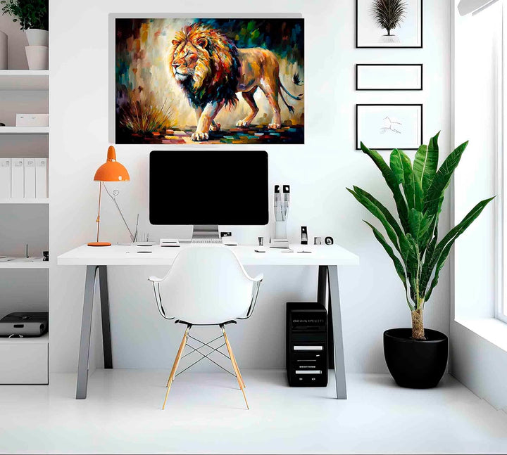 Artley Prints - Löwe Spaziergang Abstrakte Wandleinwand für Wohnzimmer, Schlafzimmer, Wildtiere, Bil