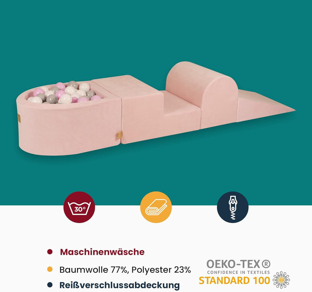 MEOWBABY Spielplatz aus Schaumstoff mit Bällebad 200x45cm - Schaumspielset mit 100 Bälle für Kinder,