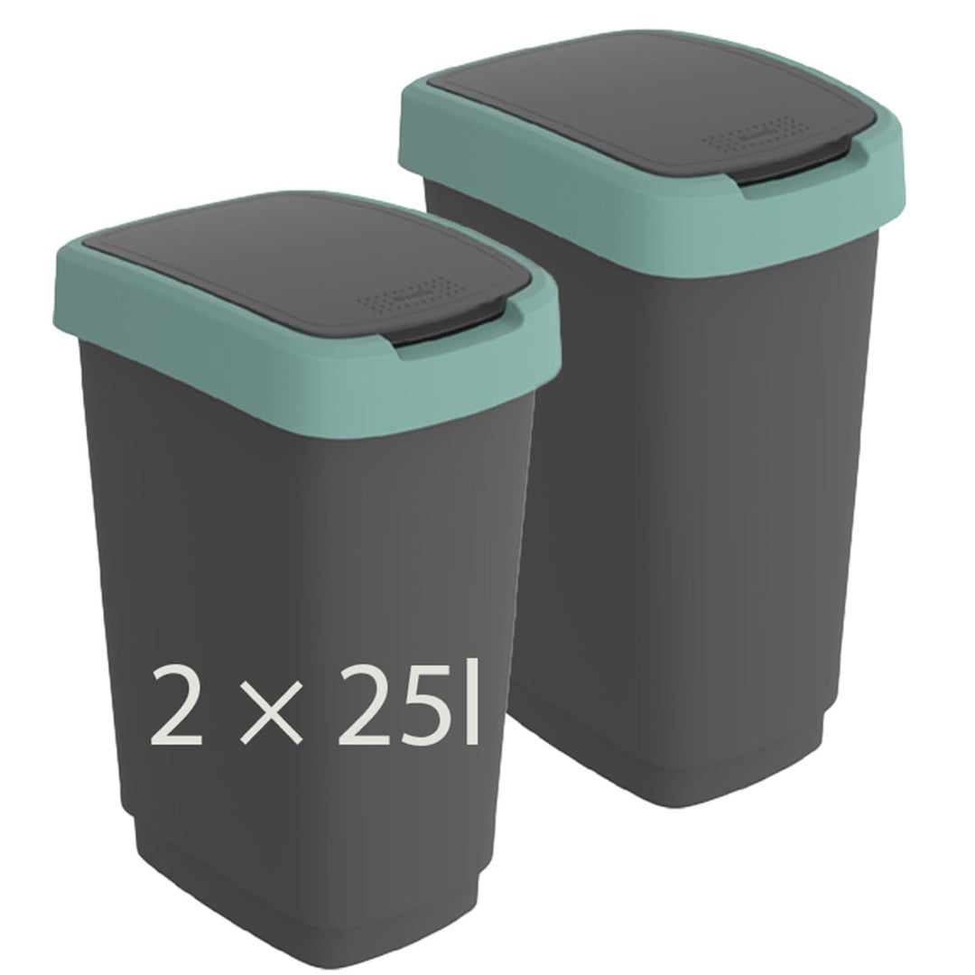 Rotho Twist 2er-Set Mülleimer mit Deckel (grün/anthrazit, 2x25l) grün/anthrazit 2x25l, grün/anthrazi