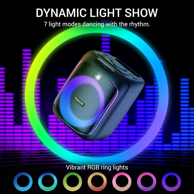 Karaoke Anlage mit 2 drahtlosen Mikrofonen Bluetooth, TONOR Karaoke Maschine Lautsprecher mit LED Li