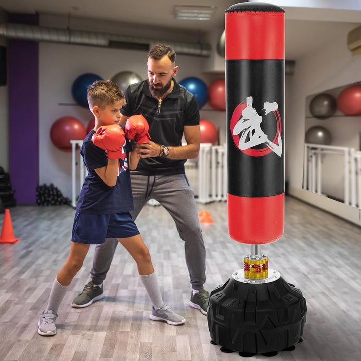 GYMAX Boxsack Set stehend, Standboxsack mit 12 Saugfussbasis & Stossdämpfer, Boxsack Erwachsene, MMA