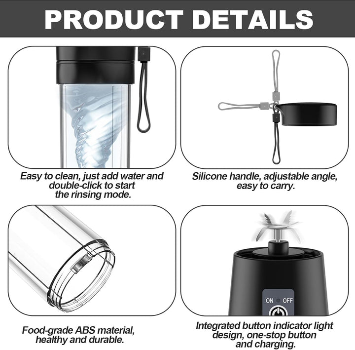 Tragbarer Mixer für Smoothies und Shakes, 400ml Mini Smoothie Maker To Go mit 6 Klingen aus Edelstah