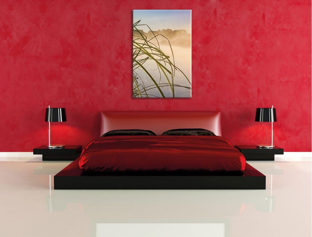 Pixxprint Schilf am See, Format: 100x70 auf Leinwand, XXL riesige Bilder fertig gerahmt mit Keilrahm