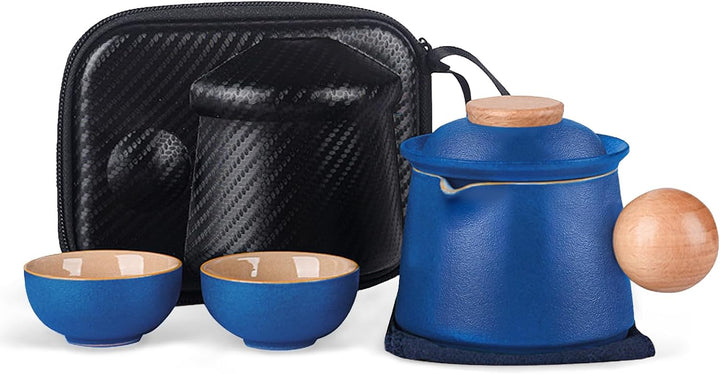 fanquare Porzellan Teeservice Blau Tragbarer Teeservice für unterwegs Chinese Kung Fu Teekanne mit I