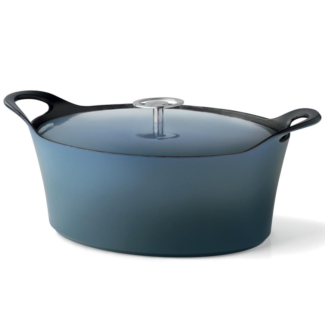 Cuisinox C61180WX31858 Volcan Bräter, oval, 29 cm, Gusseisen, emailliert, Denimblau, mit Deckel 29cm
