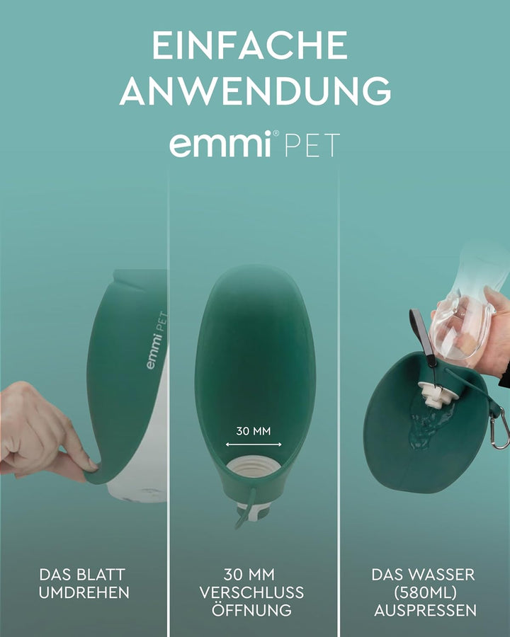 emmi-PET Hundetrinkflasche in Dunkelgrün I 580 ml I Auslaufsichere Trinkflasche mit integriertem Nap