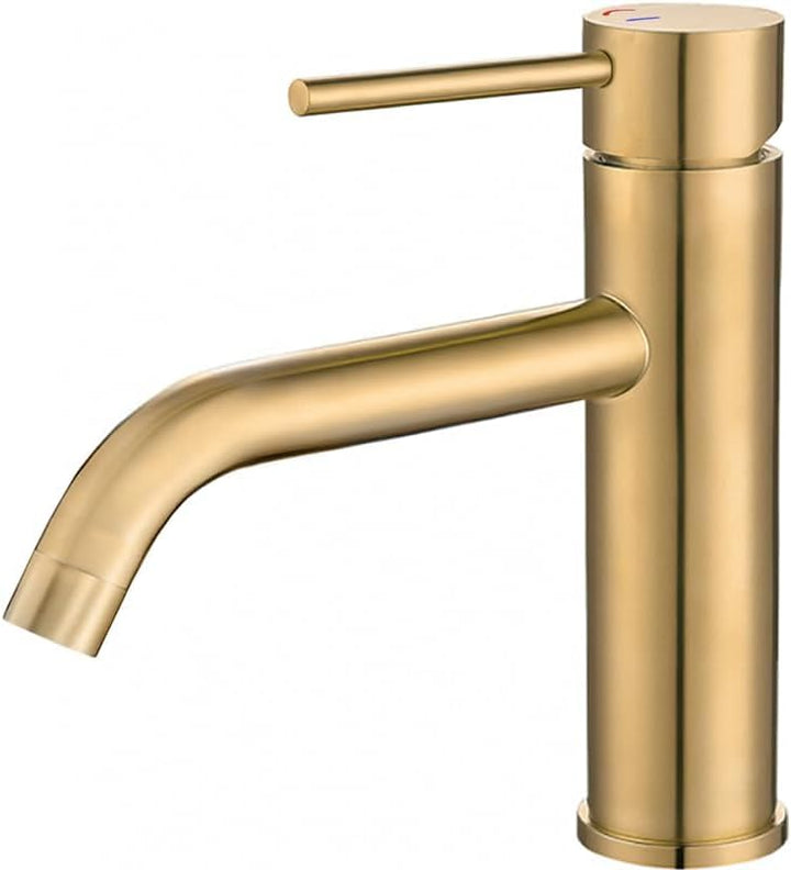 VALAZ Wasserhahn Bad Gold Matt | Einhebelmischer Waschbecken, Kaltwasseröffnung, Warm und Kaltwasser