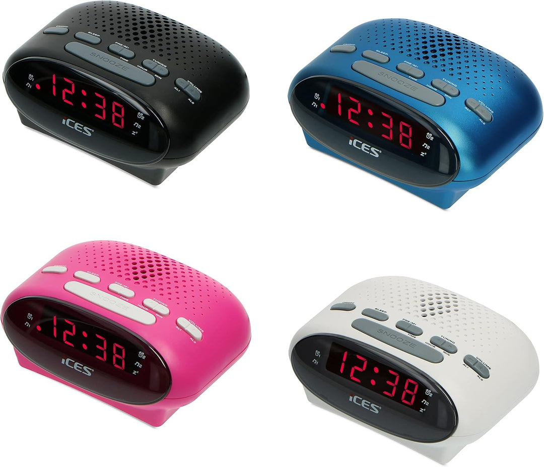 Ices ICR-210 Blue - FM Uhrenradio - Radiowecker mit 2 Weckzeiten - PLL FM - Schlummerfunktion - Slee