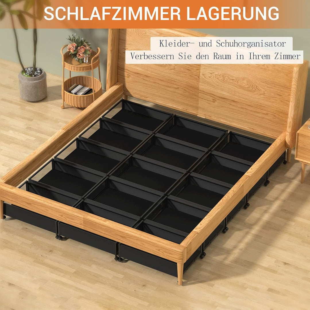 Unterbett Aufbewahrungsbox, 2 Stück Unterbettkommode mit Rollen, Metallrahmen Unterbett Aufbewahrung
