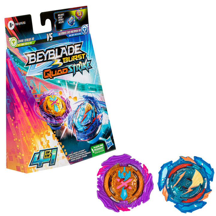 Beyblade Burst QuadStrike Ultimate Evo Valtryek V8 und Divine Xcalius X8 Kreisel Doppelpack, Battle