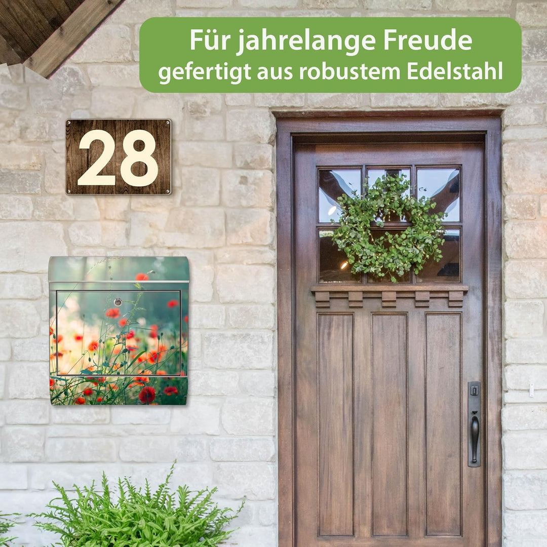 banjado Briefkasten Edelstahl 38x43x12cm & 2 Schlüssel - rostfreier Edelstahl Briefkasten mit Zeitun