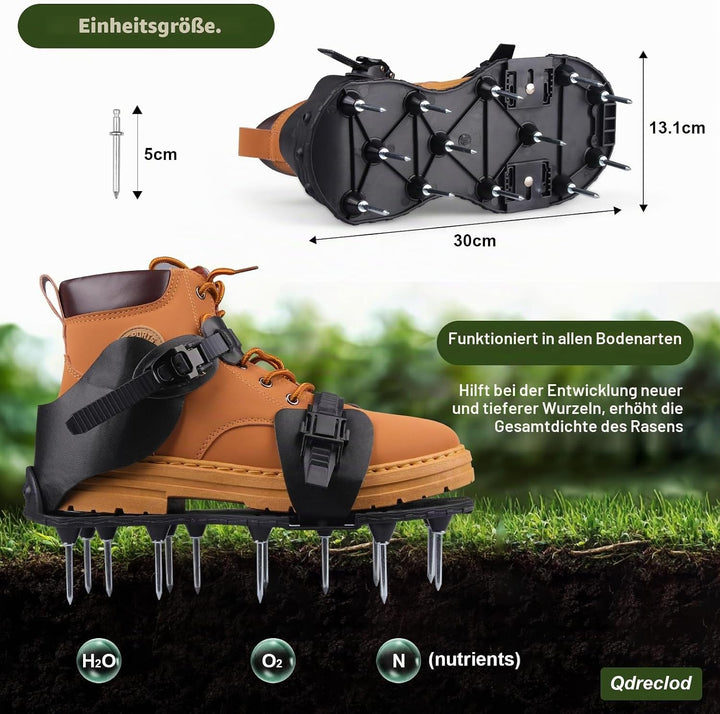 Nagelschuhe mit 26 Stahlspitzen &amp; Klettverschluss – Rasenlüfter Schuhe vormontiert – Leichte Aerifiz