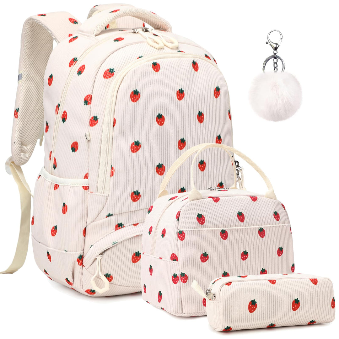 Erdbeere Rucksack Schultasche Kinder Mädchen Schulrucksack Grundschüler Cord Rucksäcke Leicht Schulr