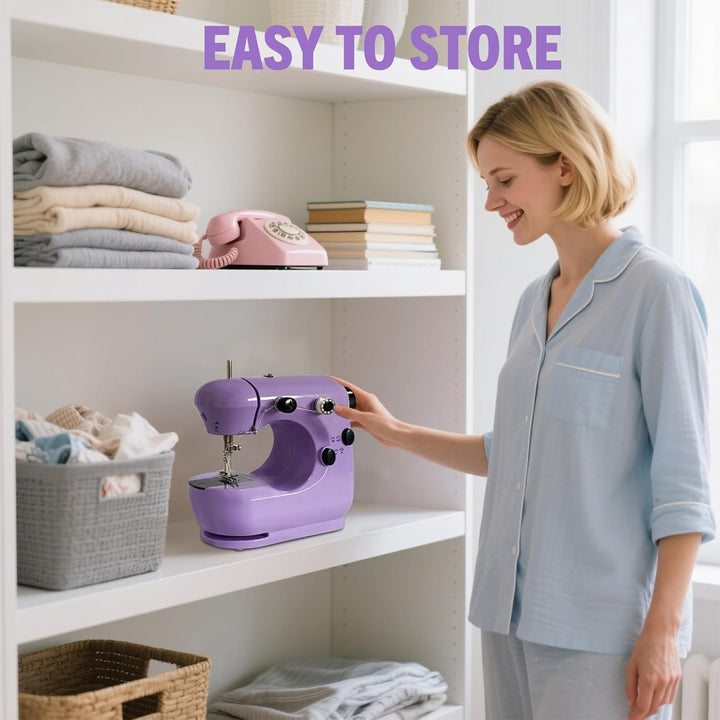 Mini Nähmaschine für Anfänger mit Eingebautem, Anschiebetisch, LED-Licht, Nähmaschine Tragbare Elekt