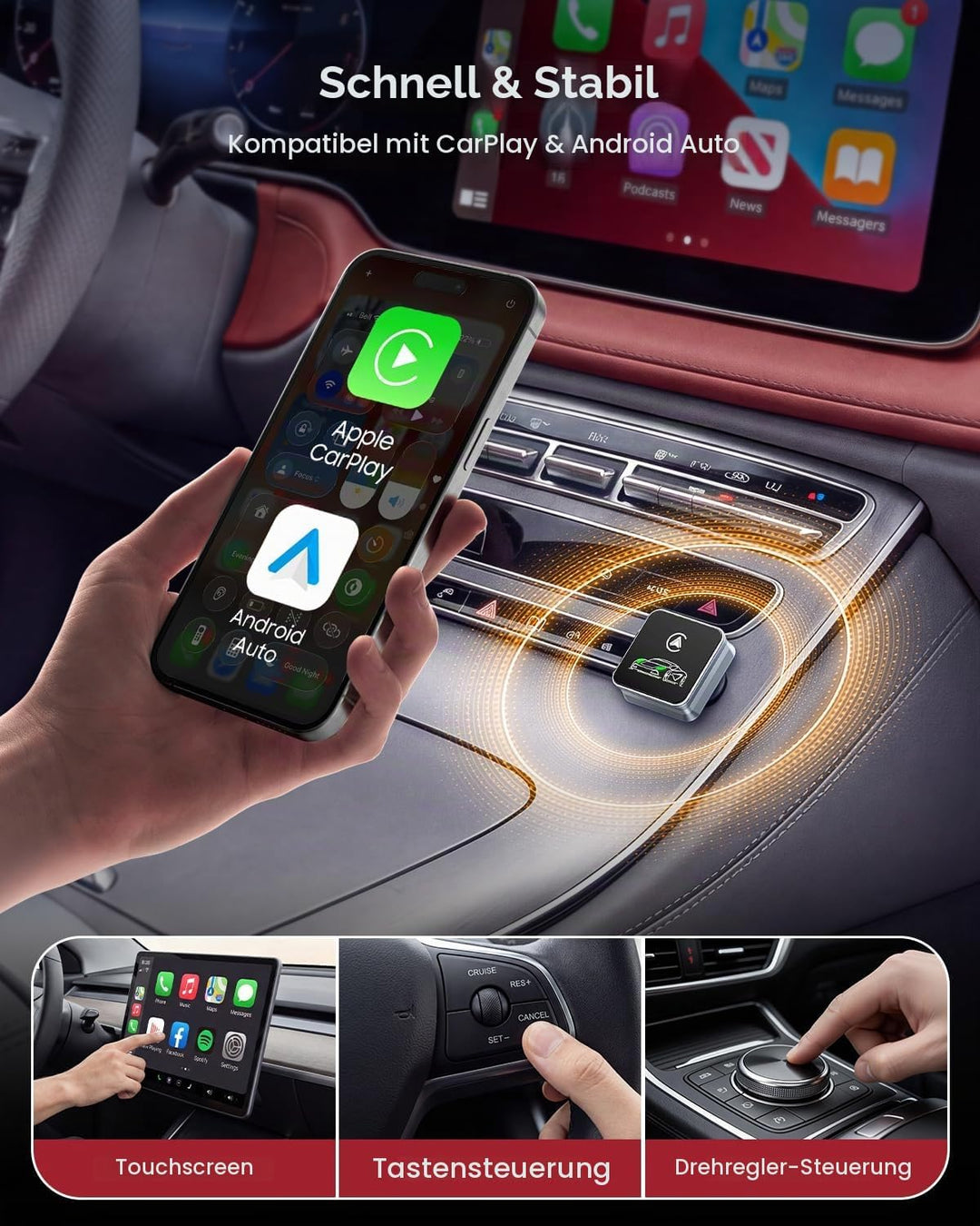 CarPlay Wireless Adapter, 2026 Upgrade entwickelt für CarPlay &amp; Android Auto, Plug &amp; Play, OTA-Updat