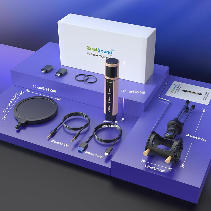 zealsound Mini USB Mikrofon mit Rauschunterdrückung & Eingebauter Hall für Vocal Aufnahmen, Streamin
