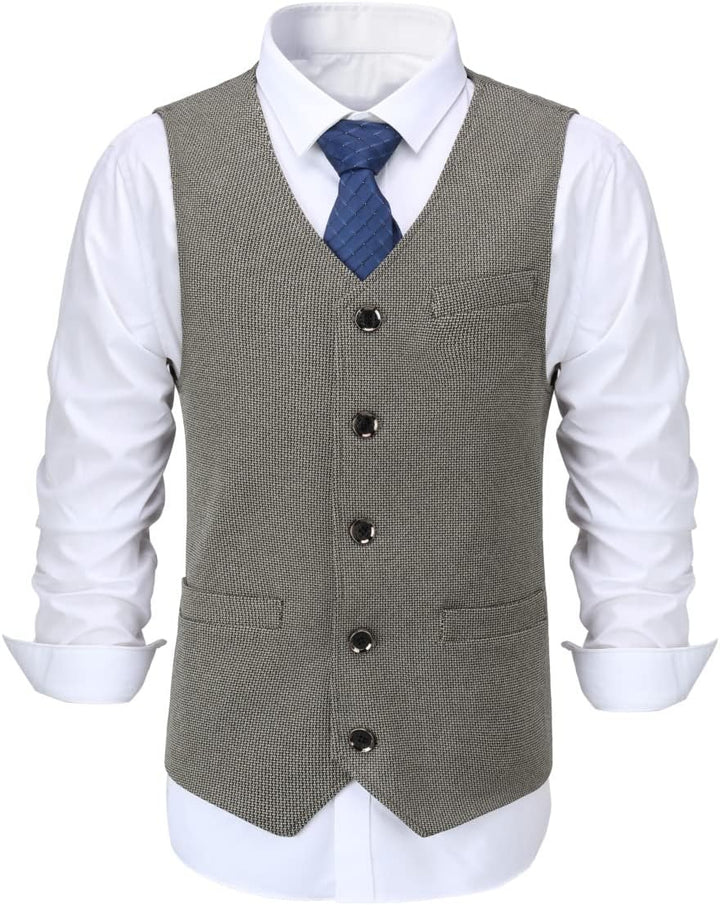 Allthemen Herren Western Weste Herringbone V-Ausschnitt Anzugweste Formale Classic Basic Wollweste f