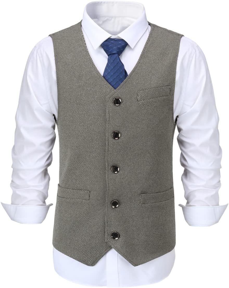 Allthemen Herren Western Weste Herringbone V-Ausschnitt Anzugweste Formale Classic Basic Wollweste f