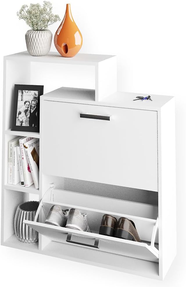 Vicco Schuhkipper Orlando, Schuhregal, Weiss, 24.5 x 90 cm Weiss 2 Fächern, Weiss 2 Fächern