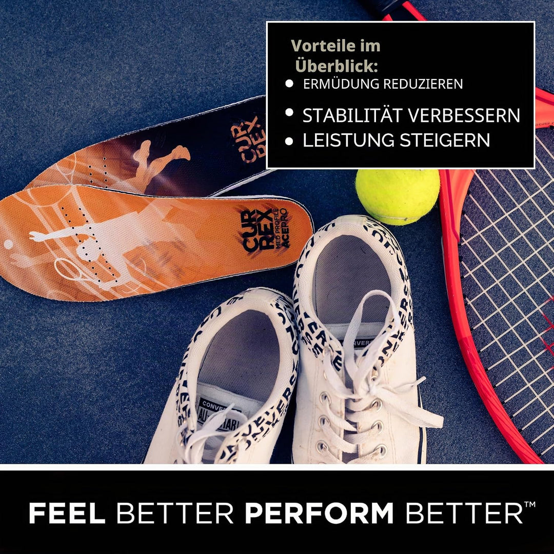 CURREX AcePro Einlegesohlen für Tennis- und Hallenschuhe - Optimal für Handball, Badminton und Volle