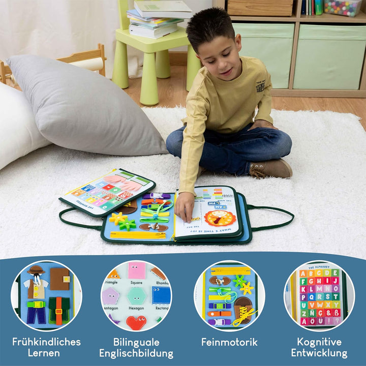 BONNYCO Montessori Busy Board aus Filz Pädagogisches Montessori Spielzeug, Activity Board Baby Motor