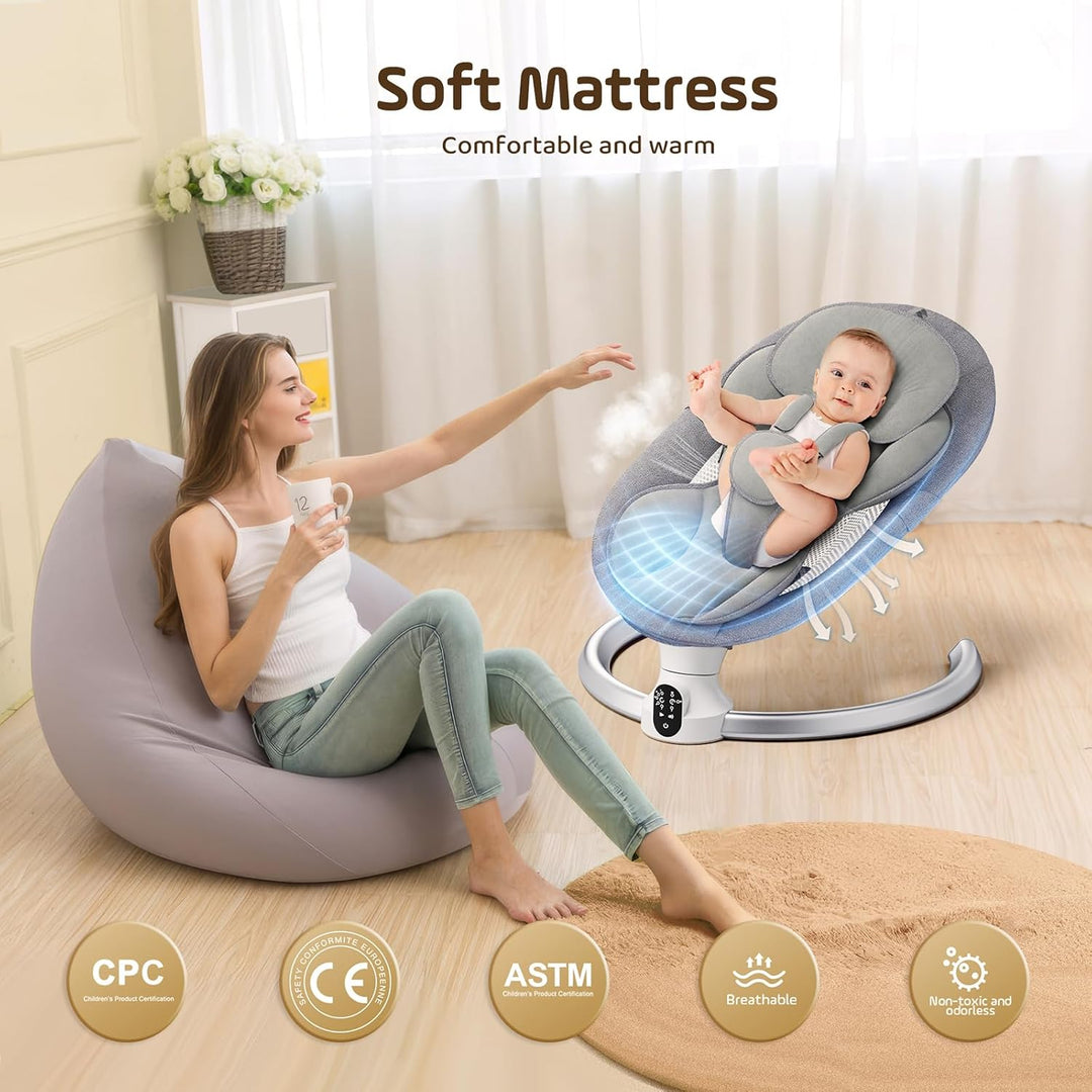 Hlieeosfcn Elektrische Babyschaukel,Babywippe elektrisch mit Fernbedienung, Babywippe mit 5 Schwingu
