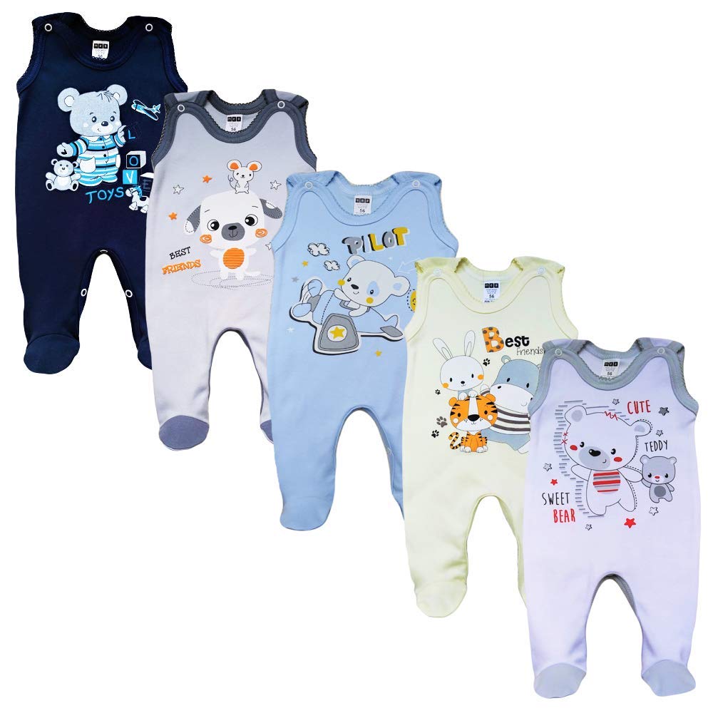 Unisex Baby Strampler mit Aufdruck aus 100% Baumwolle im 5er Pack. Baby Strampler für Mädchen Baby S