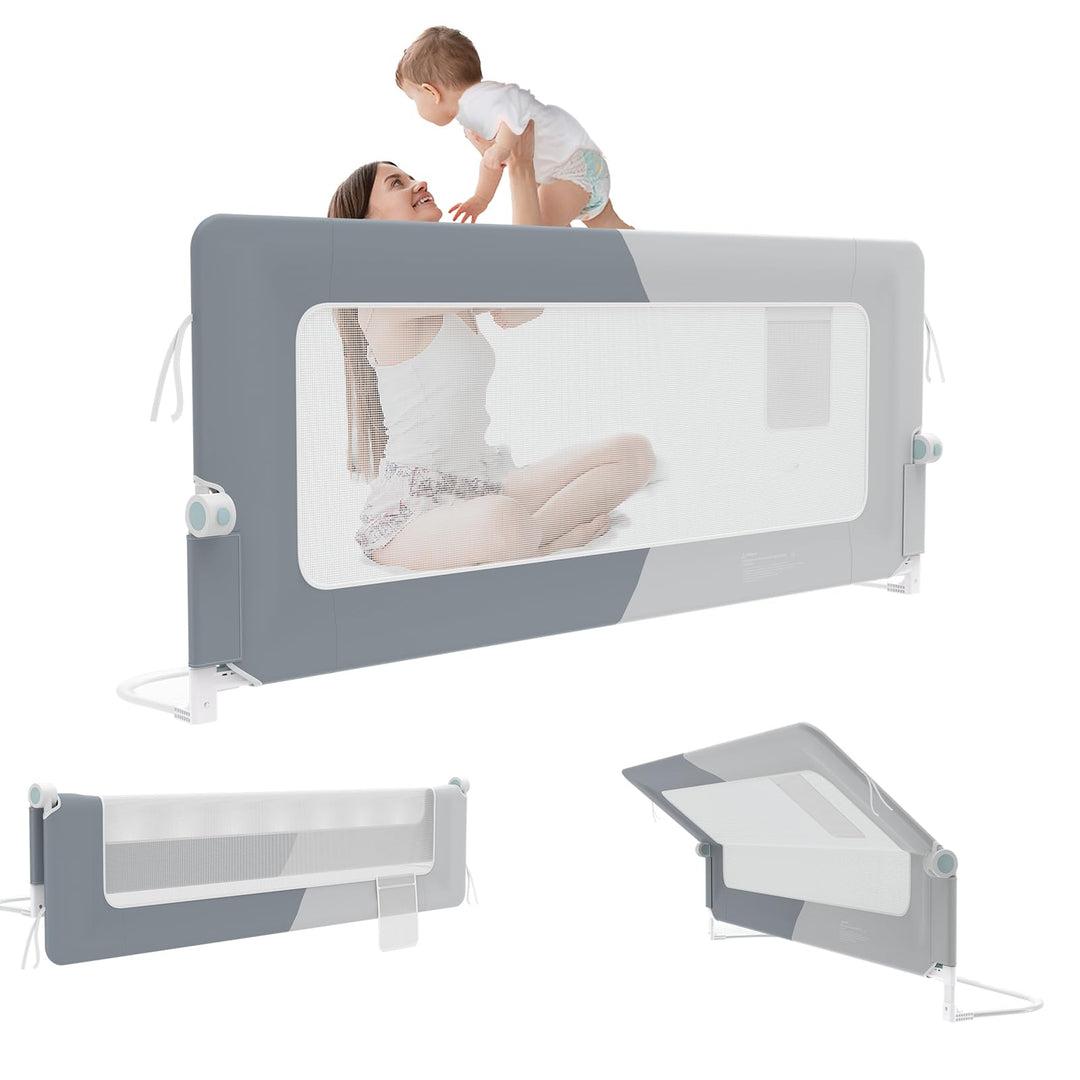 UISEBRT Bettgitter 150cm Bettschutzgitter Klappbar für Kleinkinder, Rausfallschutz Höhenverstellbar