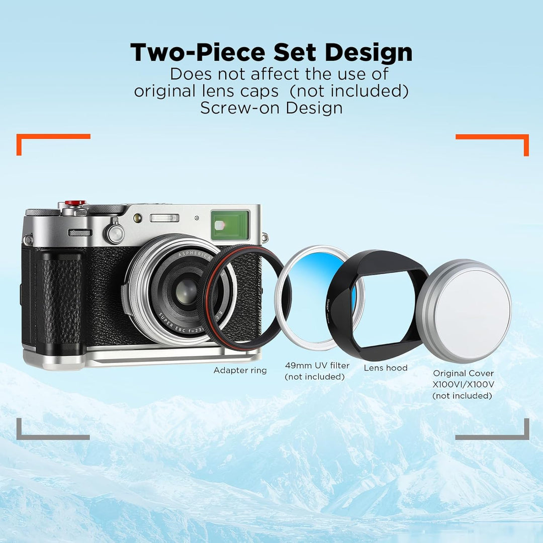 Haoge LH-X54B Metall Rechteckig Sonnenblende Gegenlichtblende mit 49mm Adapterring für Fujifilm Fuji