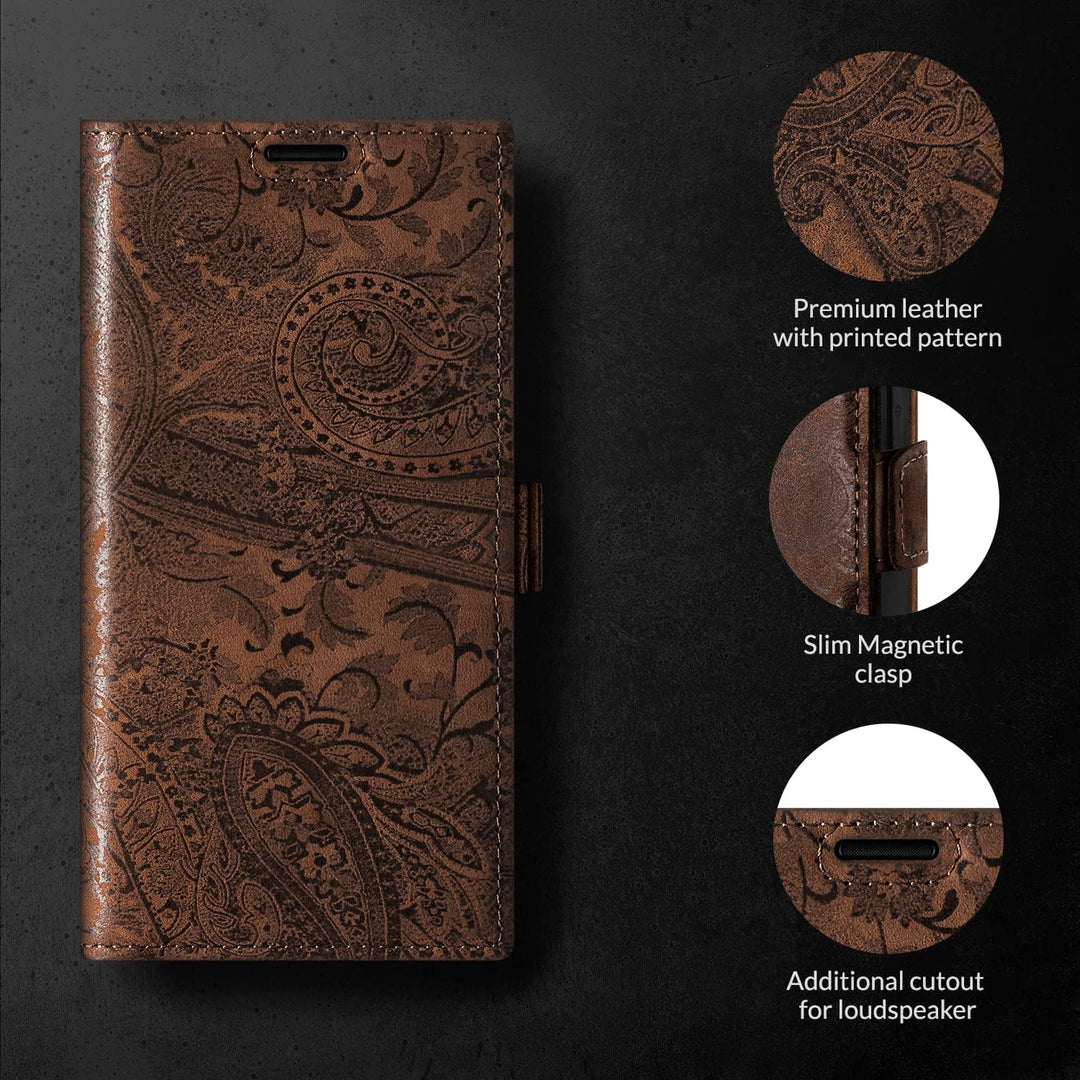 SURAZO Slim Magnet Handyhülle für Samsung Galaxy S23 Ultra Hülle Leder – Klappbare Echtleder Schutzh