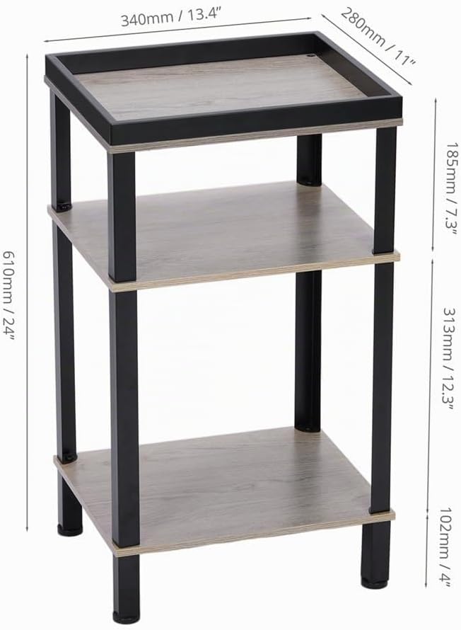Beistelltisch Rechteckig Schmal, 3 Ebenen Nachttisch Industrial Design, Kleiner Couchtisch mit Table
