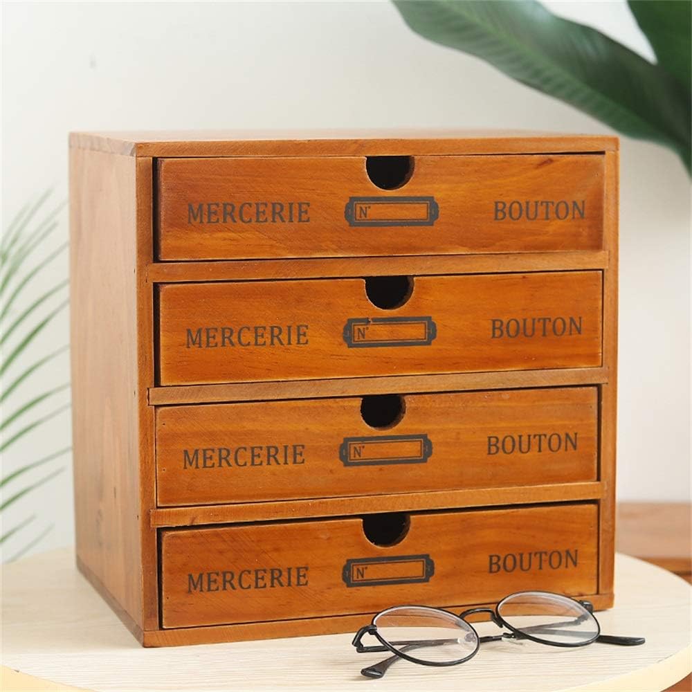 Baffect Desktop Schubladenbox Holz 4 Stöckig Aufbewahrungsbox mit Schubladen Vintage Schmuckkästchen