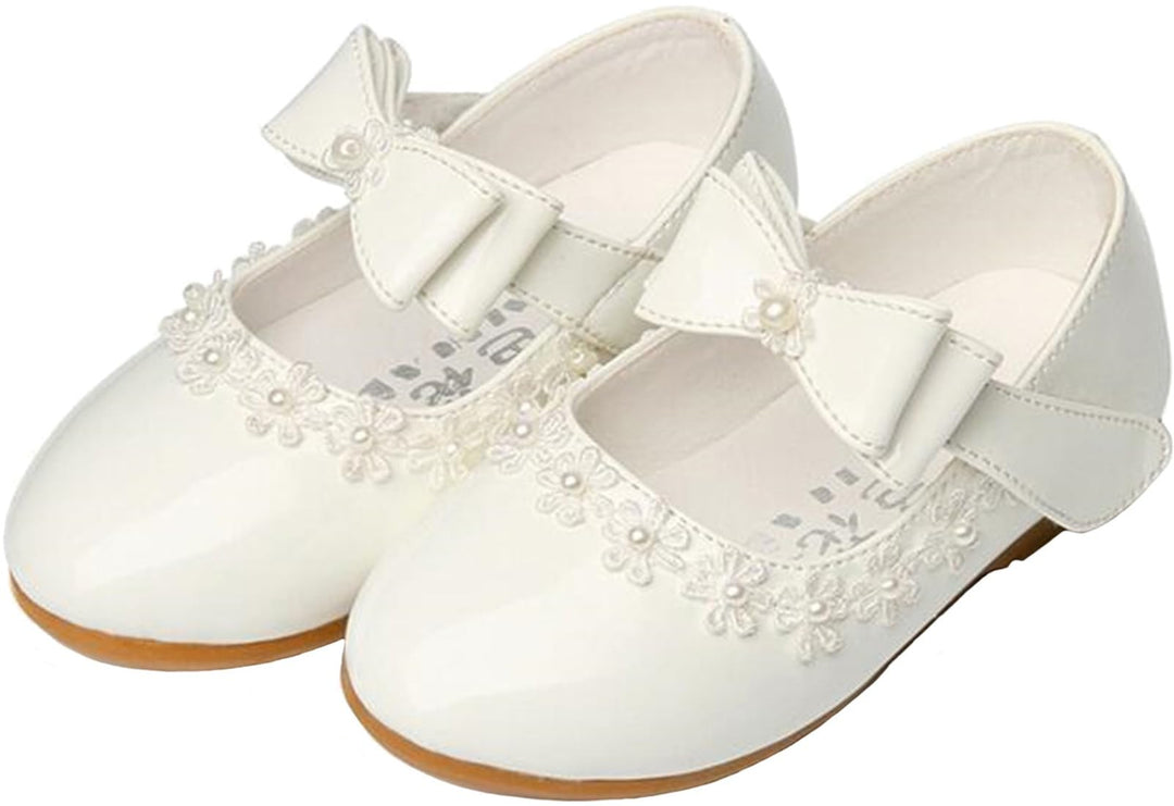 PPXID Mädchen Mary Jane Halbschuhe Bequem Taufschuhe Ballerinas Kleidschuhe 25 EU Weiss, 25 EU Weiss