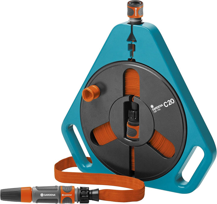Gardena Classic roll-fix Flachschlauch 20 mit Kassette: Platzsparende Schlauchkassette &amp; Wasserdieb: