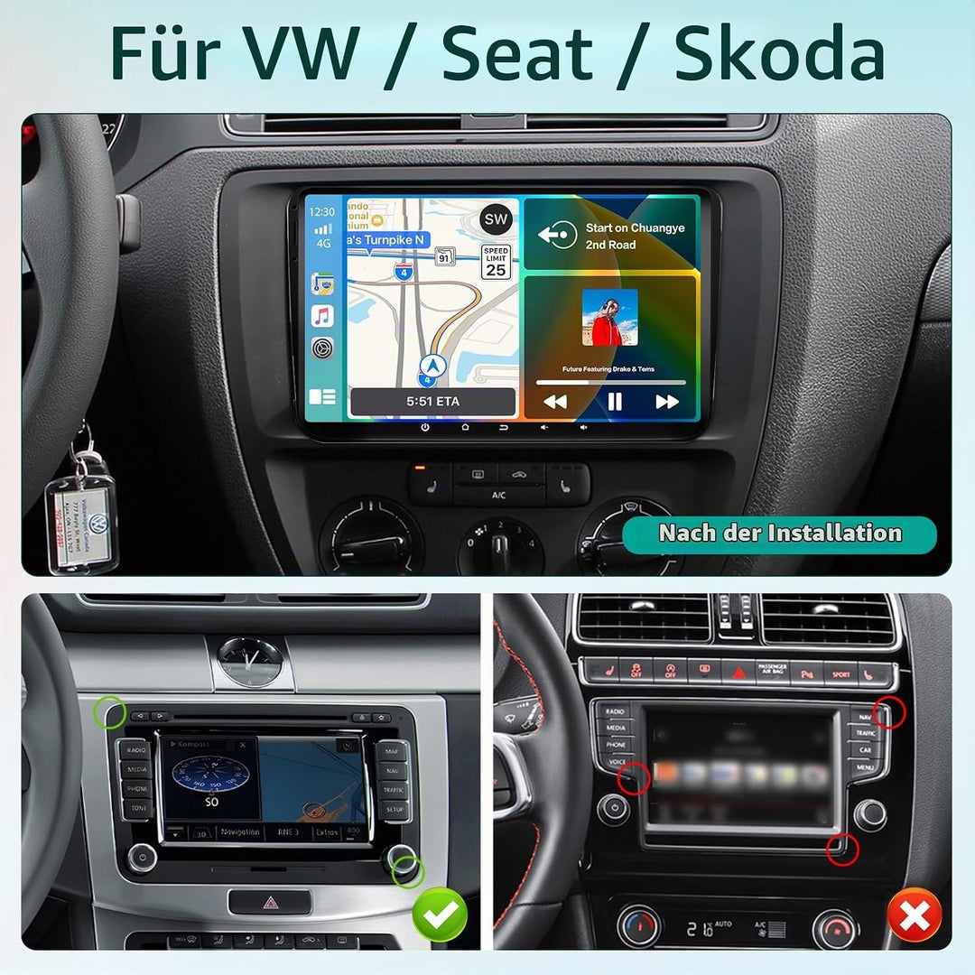 8Core/6+128G Hikity Android 15 Autoradio für VW Golf 5 6 Passat Tiguan Polo Caddy Seat,9 Zoll Touchs