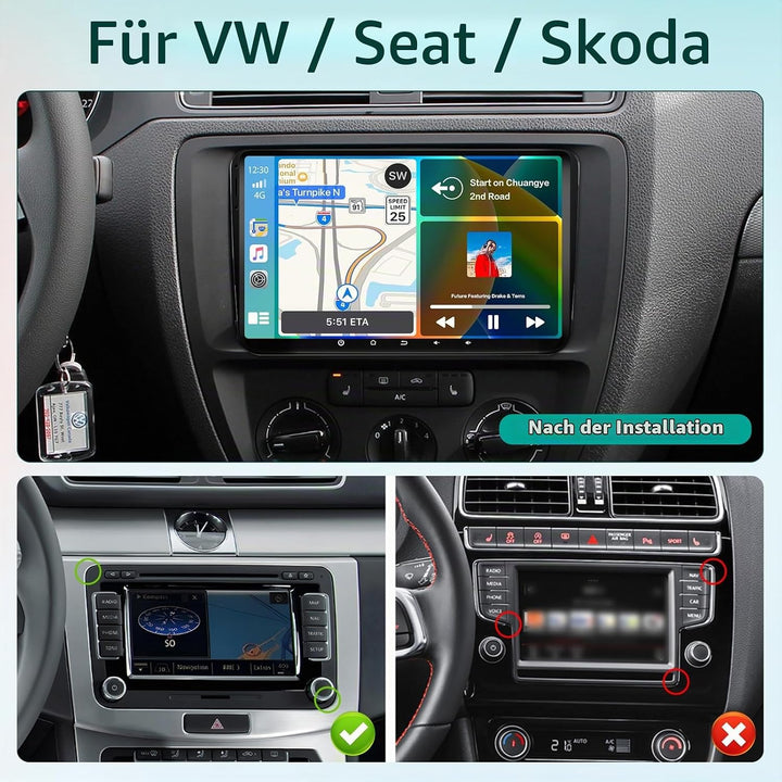 8Core/6+128G Hikity Android 15 Autoradio für VW Golf 5 6 Passat Tiguan Polo Caddy Seat,9 Zoll Touchs