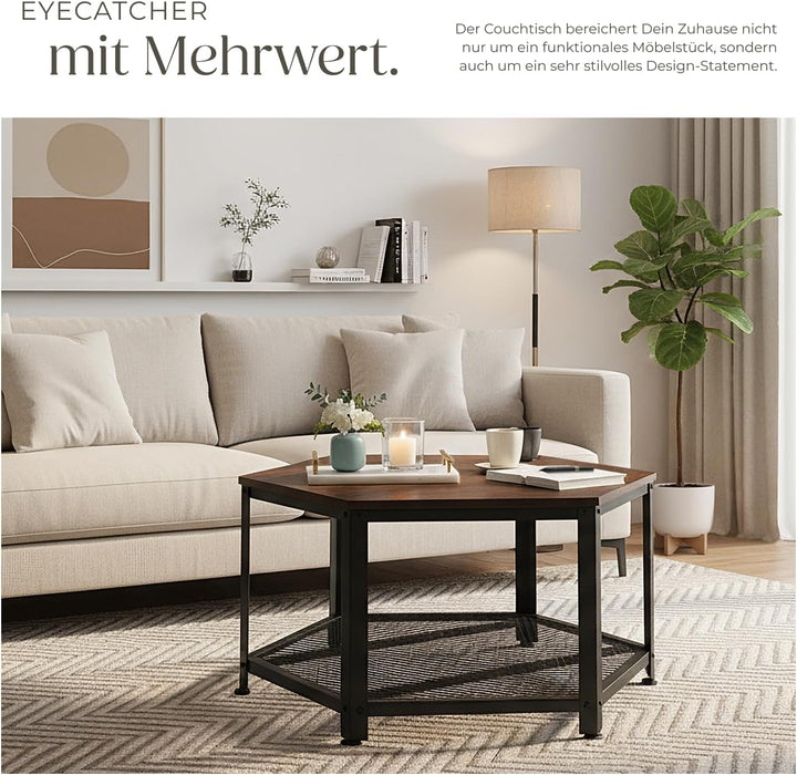 tectake® ausgefallener Couchtisch Holz und Metall, Wohnzimmertisch mit Stauraum, Beistelltisch Couch