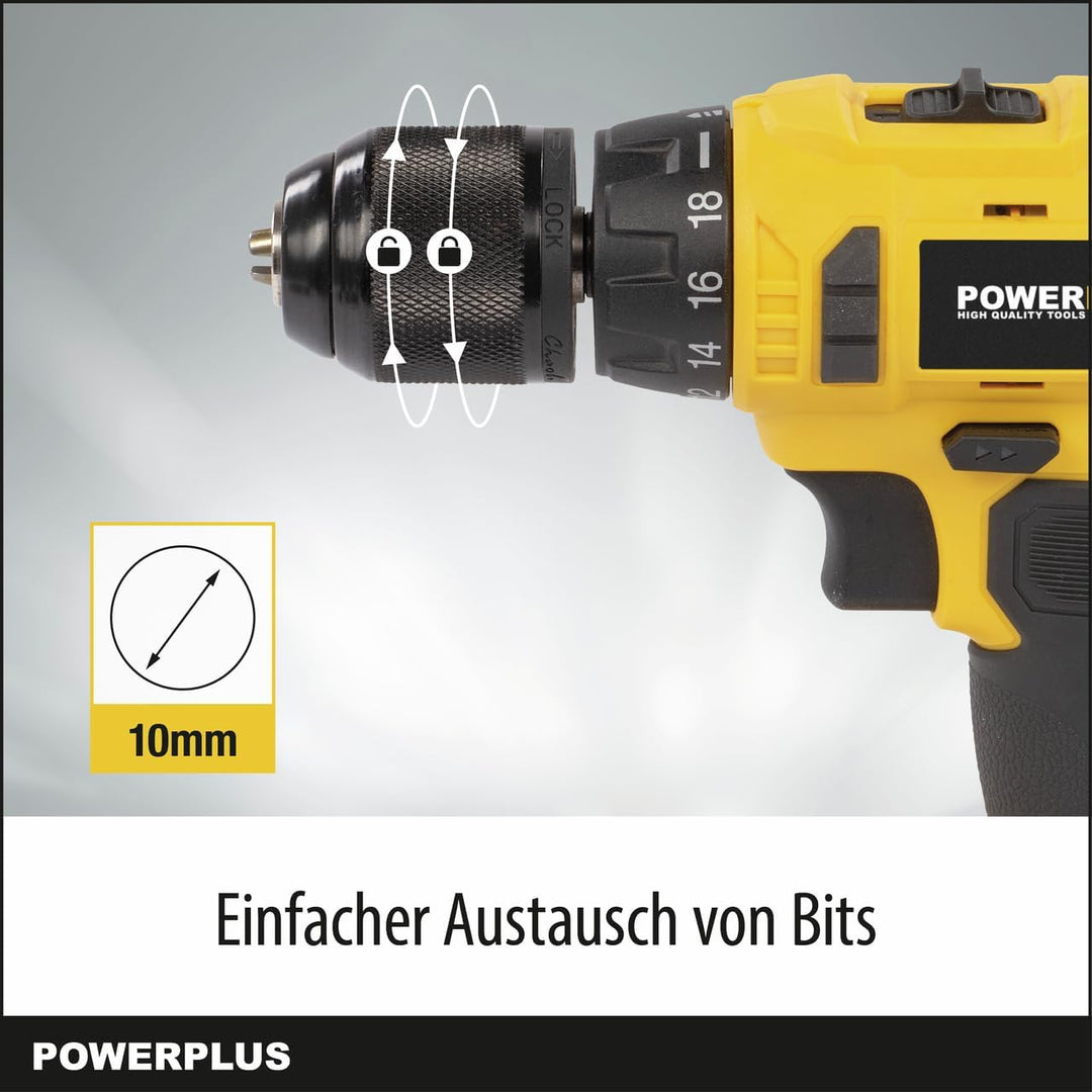 Powerplus Akkuschrauber & Bohrer POWX00425 - Akku Schraubendreher & Bohrer 16V, inkl. 2 x 1,3Ah Akku