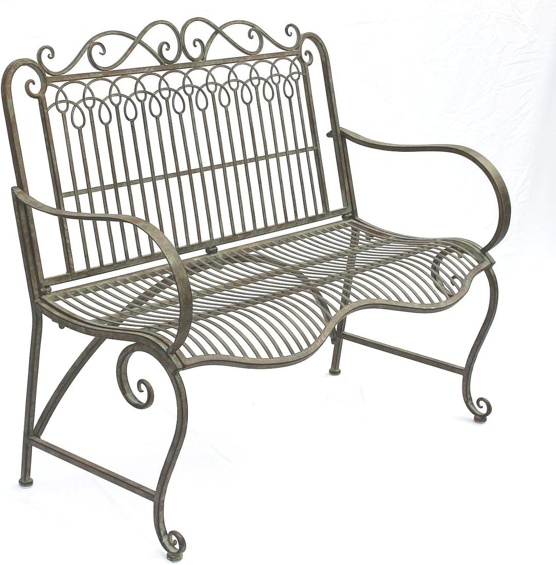 DanDiBo Gartenbank Metall Wetterfest Patina Grün 110 cm 2 Sitzer Sitzbank JC150014 Parkbank Eisen Ga