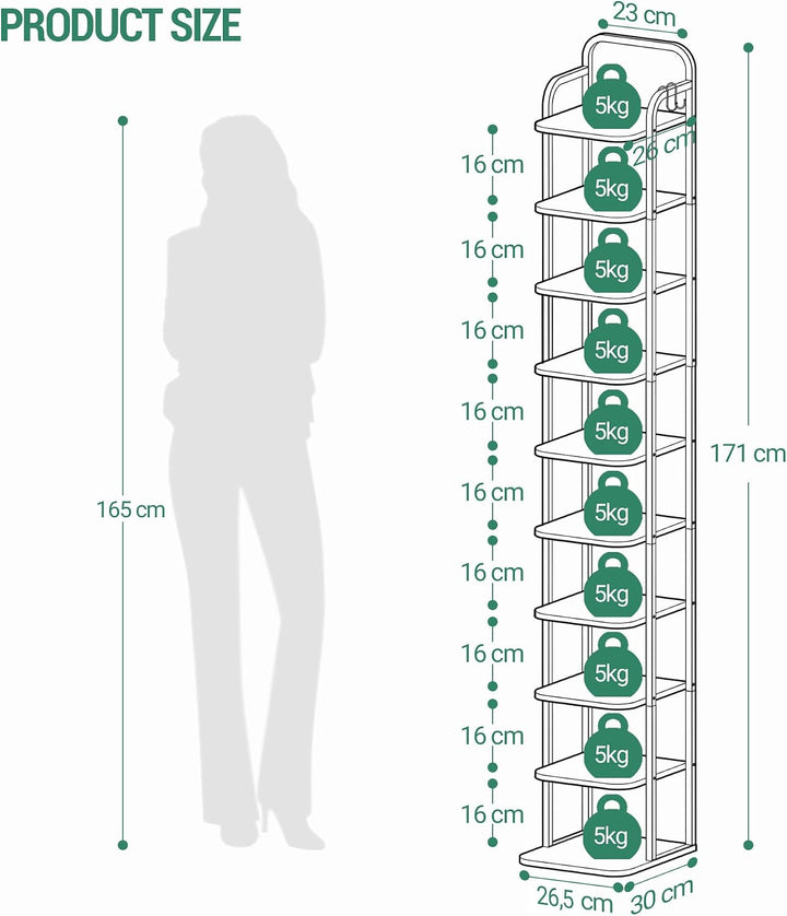 Hzuaneri Vertikales Schuhregal, 10-Stöckige Schuhregale, Schuhturm Für Kleine Räume, Freistehend, Ve
