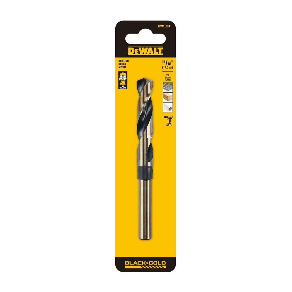 Dewalt DW1623 Spiralbohrer-Bit, Schwarzoxid, 1/2-Zoll-Schaft, reduzierter Schaft, 11/16 Zoll, 11/16