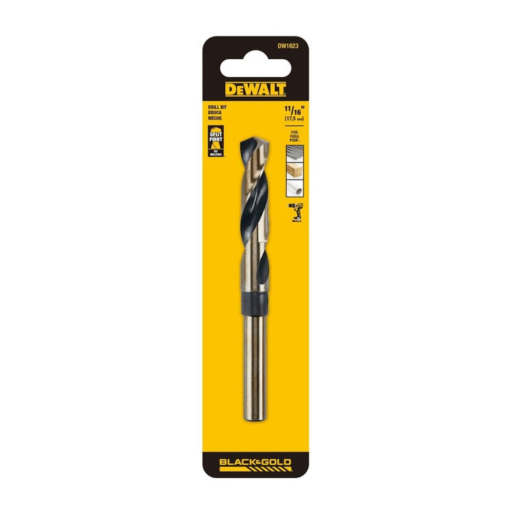 Dewalt DW1623 Spiralbohrer-Bit, Schwarzoxid, 1/2-Zoll-Schaft, reduzierter Schaft, 11/16 Zoll, 11/16
