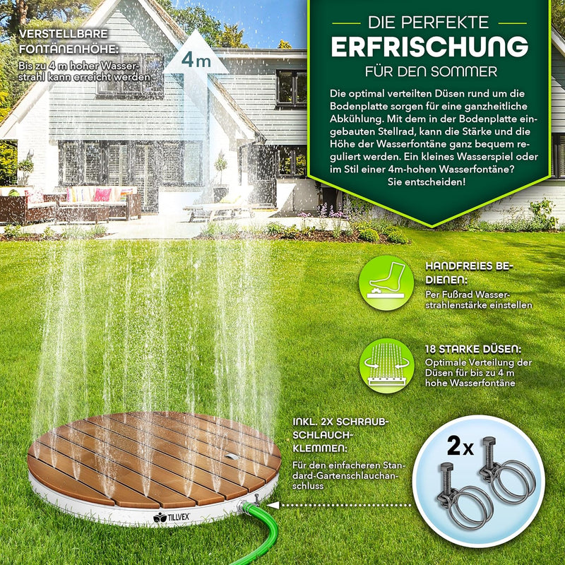 tillvex® Gartendusche Outdoor bis 4 m Fontänenhöhe | Bodendusche rund mit Fussrad | Aussendusche rut