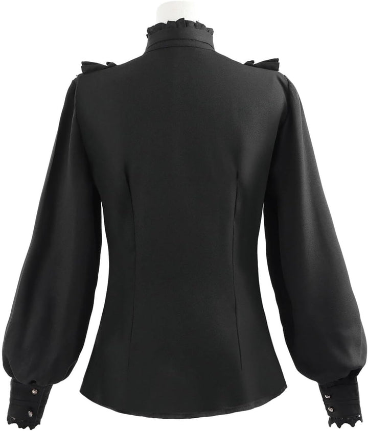 Fiamll Damen Viktorianisch Bluse Vintage Schleifenhemd Stehkragen mit Rüschen Langarmshirt Mittelalt