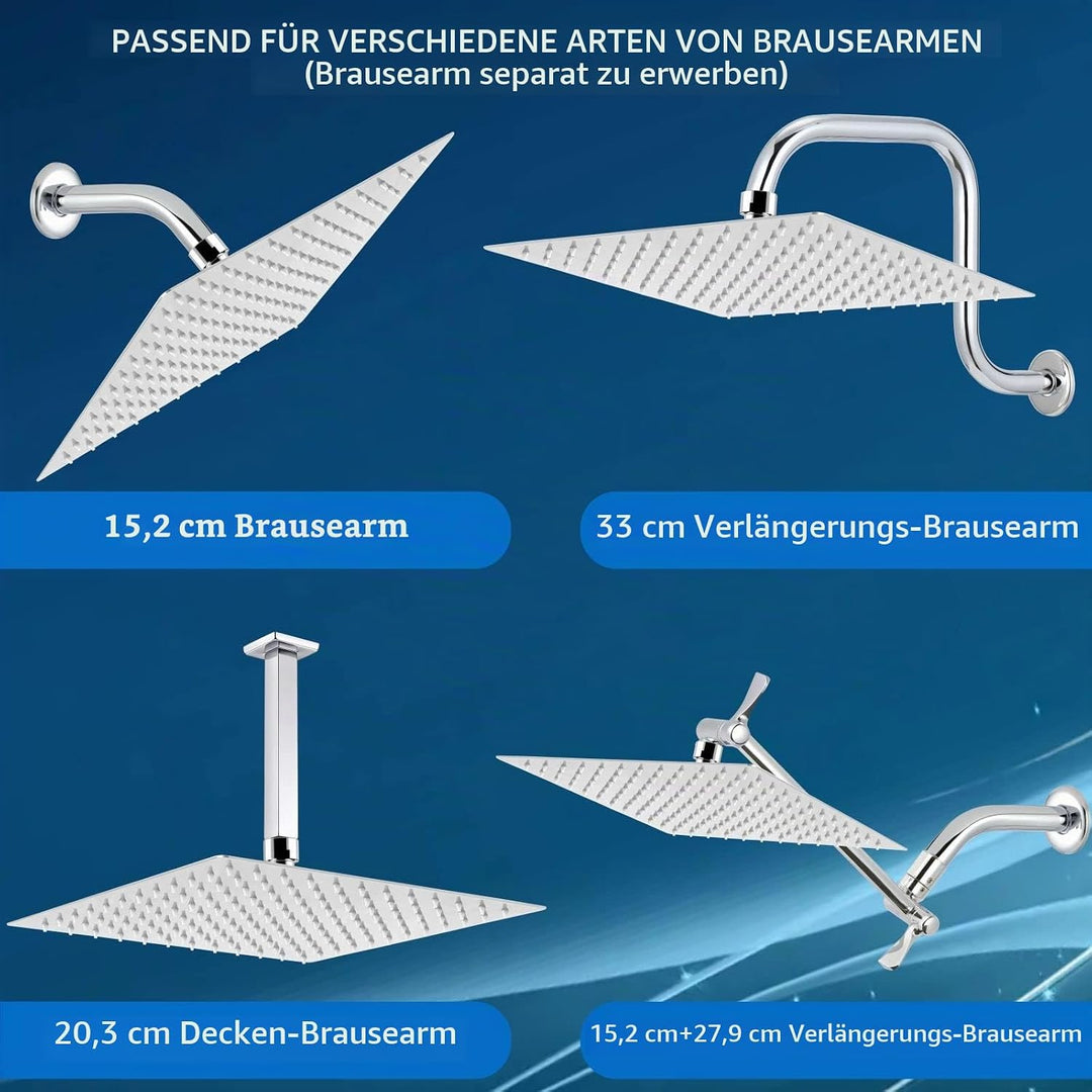 20cm Regenbrause - Voolan Quadrat Hochdruck Duschkopf aus Edelstahl 304 - Komfortables Duscherlebnis