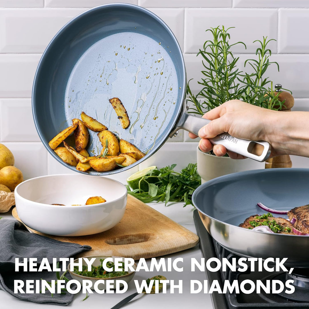 GreenPan Treviso Edelstahl Gesunde Antihaftbeschichtung aus Keramik Non-Stick 24cm &amp; 28cm Bratpfanne