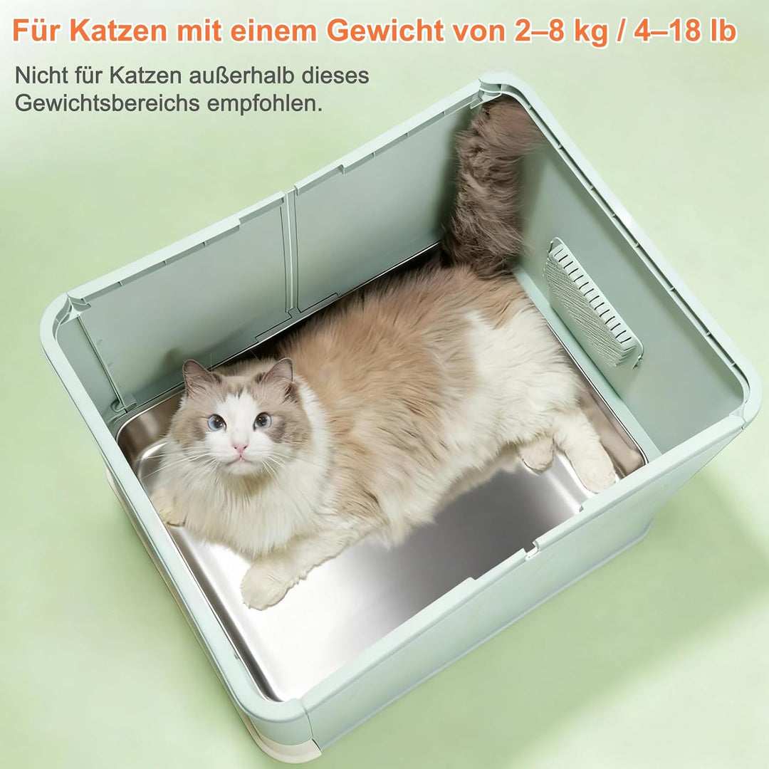 Geschlossenes Katzenklo mit Dach/Deckel & rostfreier Edelstahl-Schublade - Katzentoilette mit Aktivk