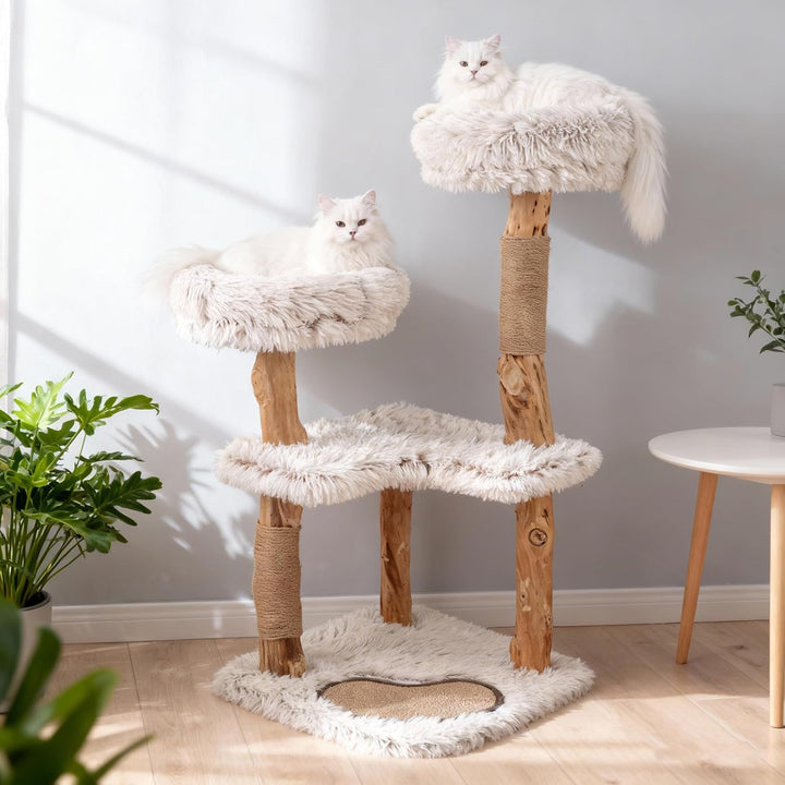 SOARS Kratzbaum Holz, 101 cm Katzenbaum mit 2 Liegeflächen, Kratzpfosten und Kratzmatte, Katzenkratz
