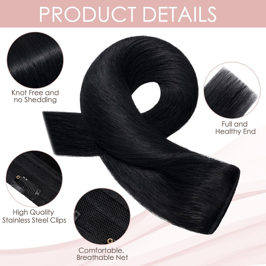 Clip in Extensions Echthaar 1 Piece 5 Clips 7A Human Hair Weich Lang Haarverlängerung Günstig Glatt