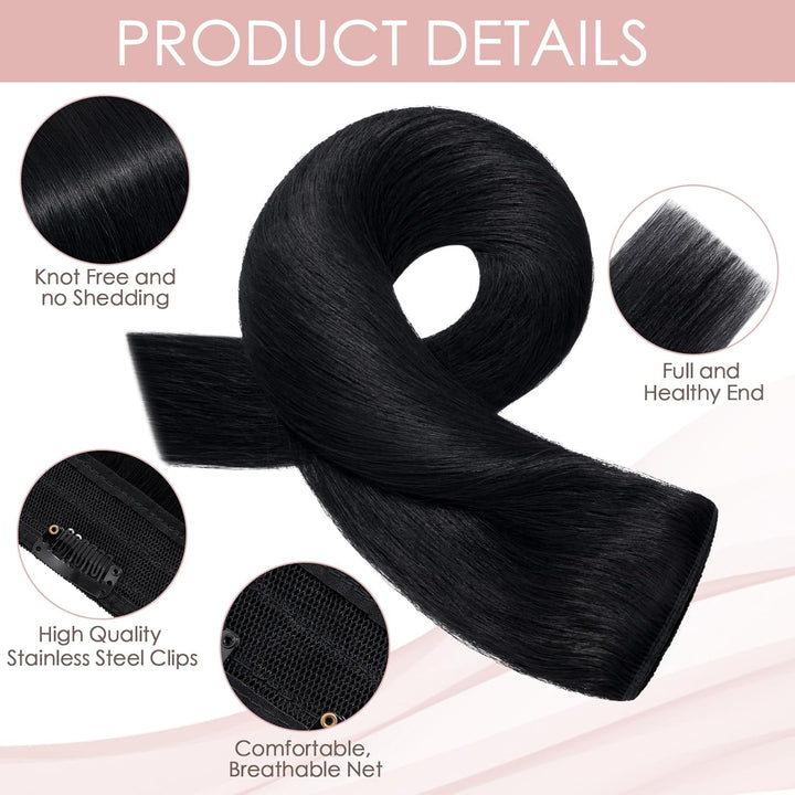 Clip in Extensions Echthaar 1 Piece 5 Clips 7A Human Hair Weich Lang Haarverlängerung Günstig Glatt